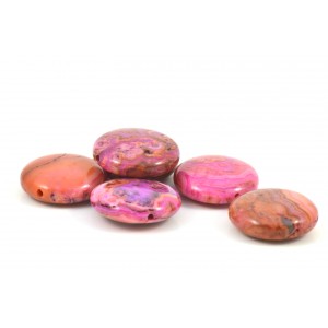 Flat round semi-precious bead pink crazy lace Agate 